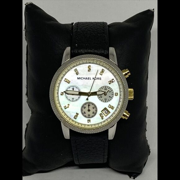 Michael Kors Ritz MK5057 Women's Black Leather Analog Dial Quartz Watch EY675 - Picture 1 of 12